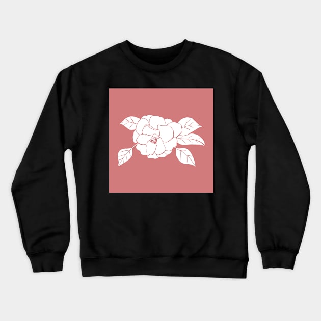 Shrub Rose Illustration with Coral Background Crewneck Sweatshirt by Sandraartist